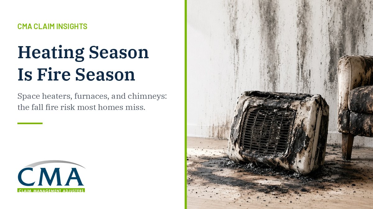 Fire-damaged space heater with soot on the wall in a bright room.